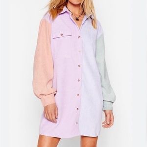 Nasty Gal- Color Block Corduroy Shirt Dress